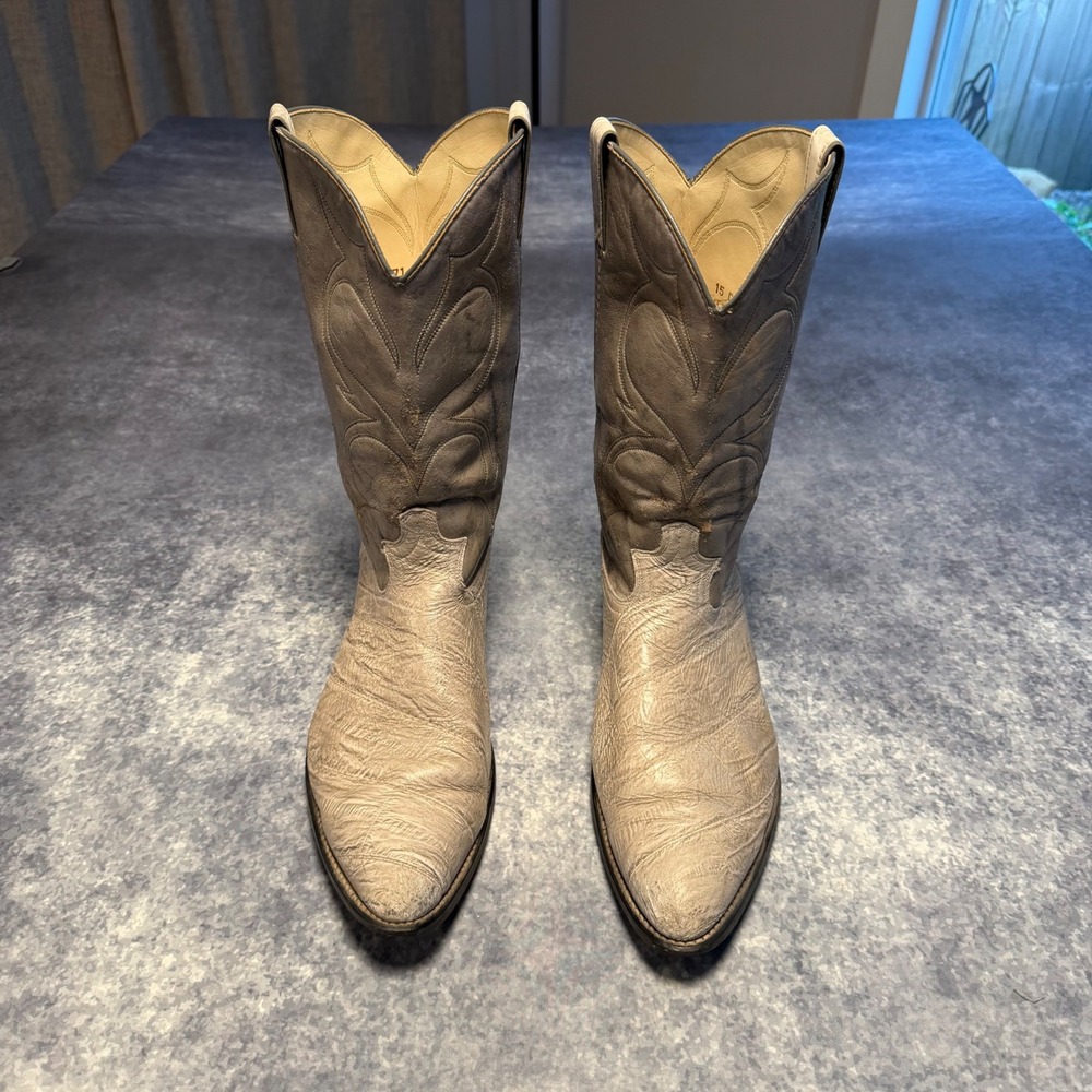 Vintage Dingo 5971 Gray Tan Leather Cowboy Boots Men Size 15D Western Textured